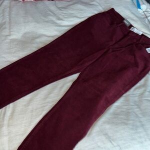 Burgundy high rise ankle skinny jeans